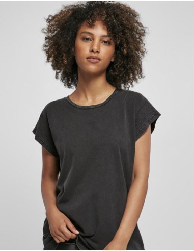 BUI-BY053-Ladies Acid Washed Extended Shoulder Tee